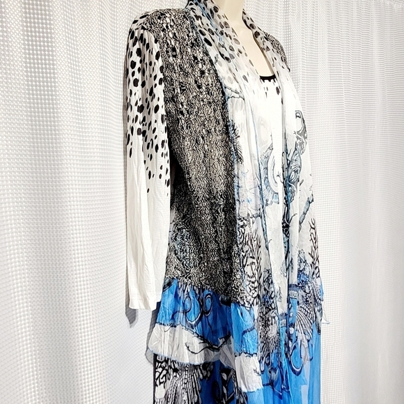90s VTG Art to Wear Cheetah Crochet Floral Flowy Layered Blouse Cardigan XL - Picture 3 of 9
